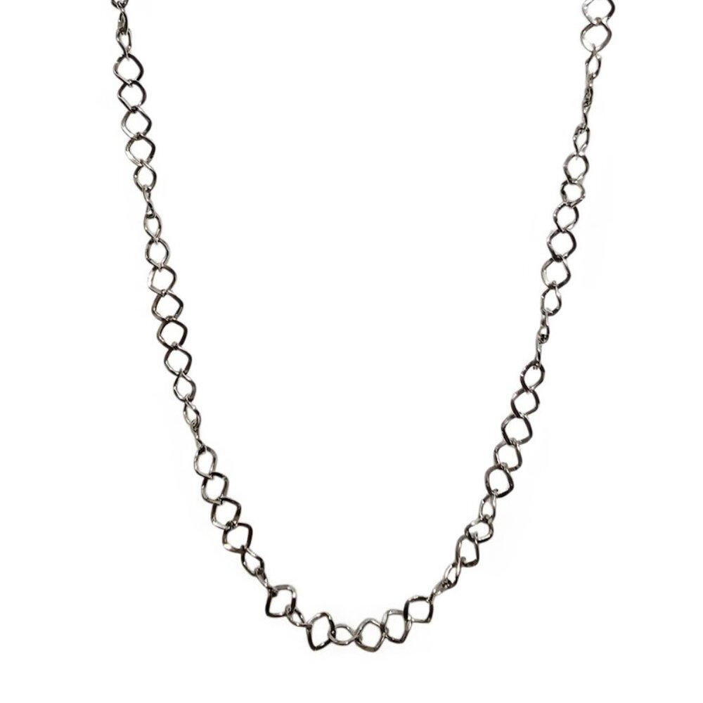 Silver Tone Diamond Shaped Cable Link Necklace • Layered Statement Chain